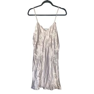 Vintage‎ Erika Taylor Intimates Oyster Slip Dress With Floral Embroidery Small